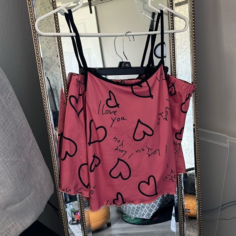 Women's Heart Print Pajama Set, tank Top & Shorts Sleepwear & Loungewear size xl